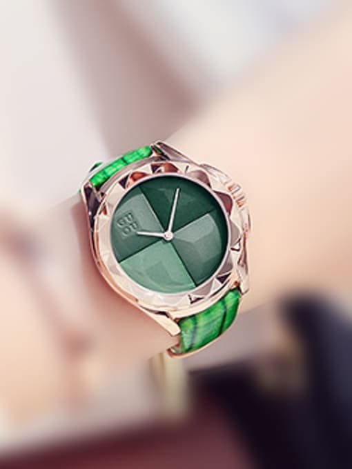 Green GUOU Brand Simple Numberless Mechanical Watch