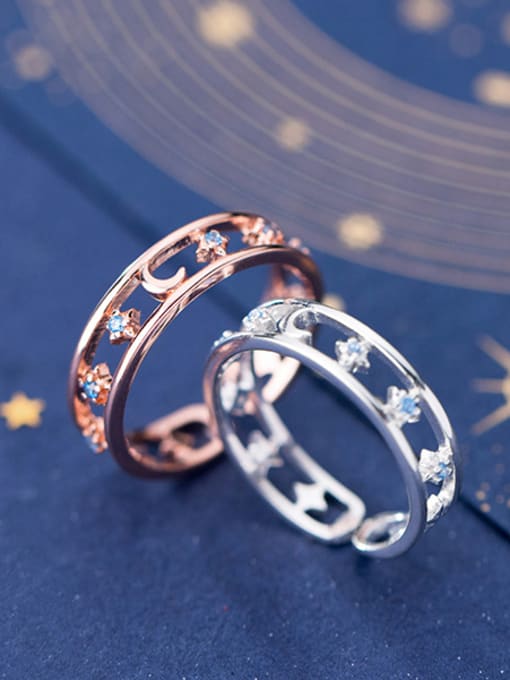 Rosh 925 Sterling Silver With Rose Gold Plated Simplistic Star Moon Free Size Rings 3