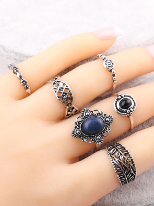 Gujin Retro style Resin stones Antique Silver Plated Ring Set 1