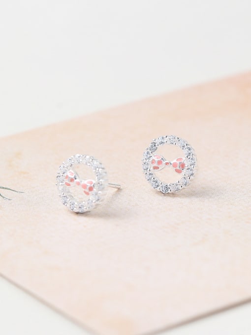 kwan Round-shape Zircons Pink Glue Stud Earrings 1