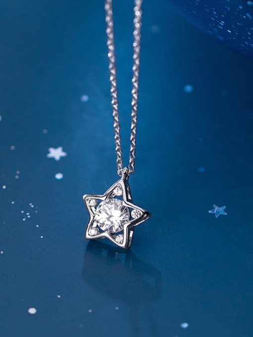Rosh 925 Sterling Silver With  Cubic Zirconia Simplistic Star Necklaces 2