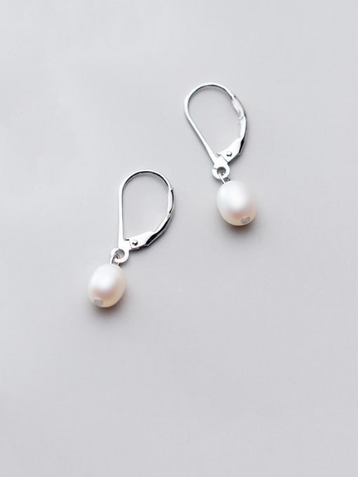 Rosh 925 Sterling Silver With Artificial Pearl Simplistic Oval Clip On Earrings 2