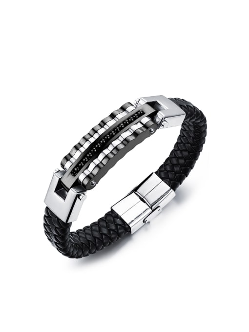 Black Personalized Black Artificial Leather Men Bracelet