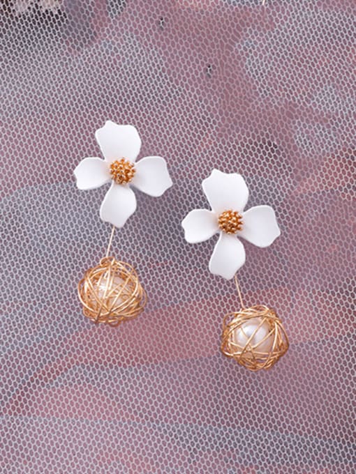 C white Alloy With Rose Gold Plated Cute Flower Drop Earrings