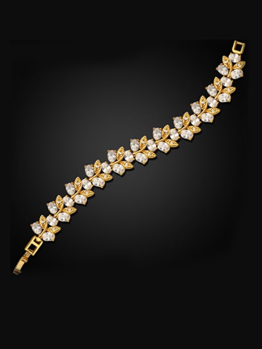 gold & white Fashion Leaves shaped Zircon Bracelet