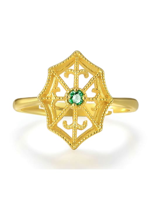 Emerald S925 Silver Geometric Shaped Hollow 14k Gold Plated Ring