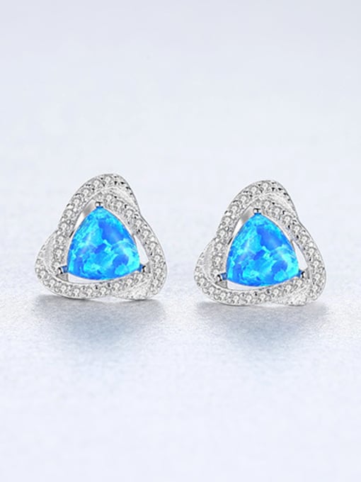 Dark blue 925 Sterling Silver With   Classic Multicolor Triangle Stud Earrings