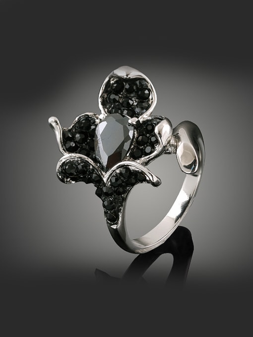 Wei Jia Fashion Black Cubic Rhinestones-studded Flower Alloy Ring 0