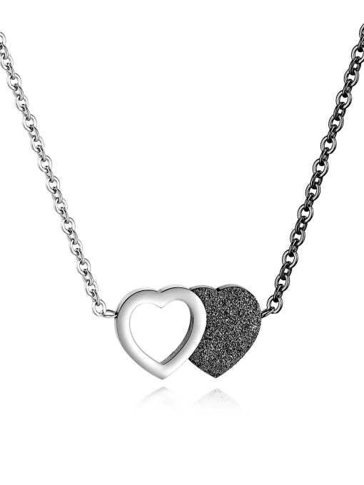 1449 - Black Pendant Chain Stainless Steel With Rose Gold Plated  Trendy  frosted Heart Necklaces