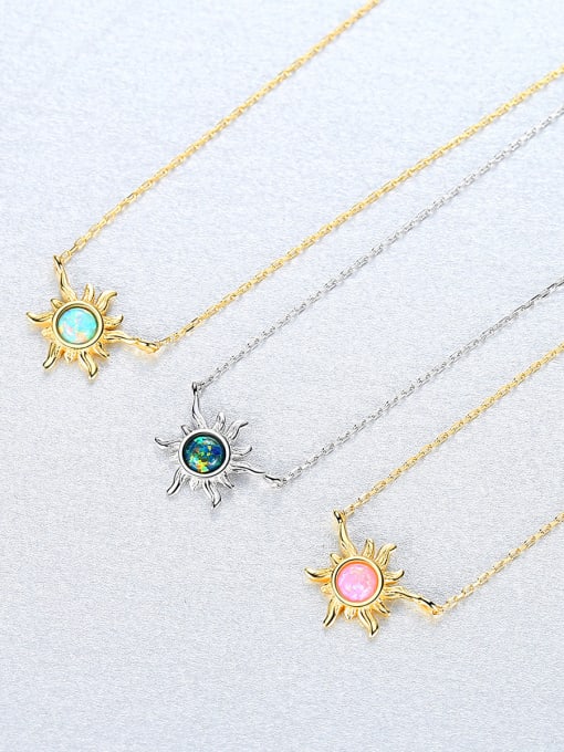 CCUI 925 Sterling Silver With Opal Cute  Sun Necklaces 2