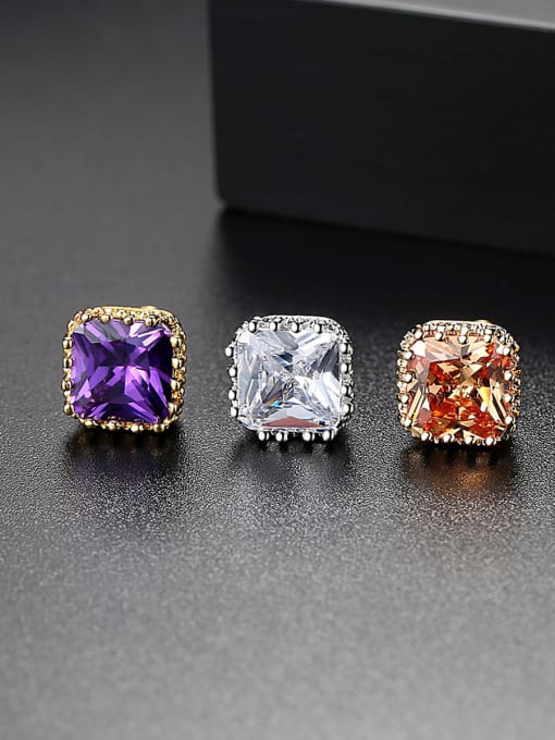 BLING SU AAA zircons square glistening multi-colored studs earring 0