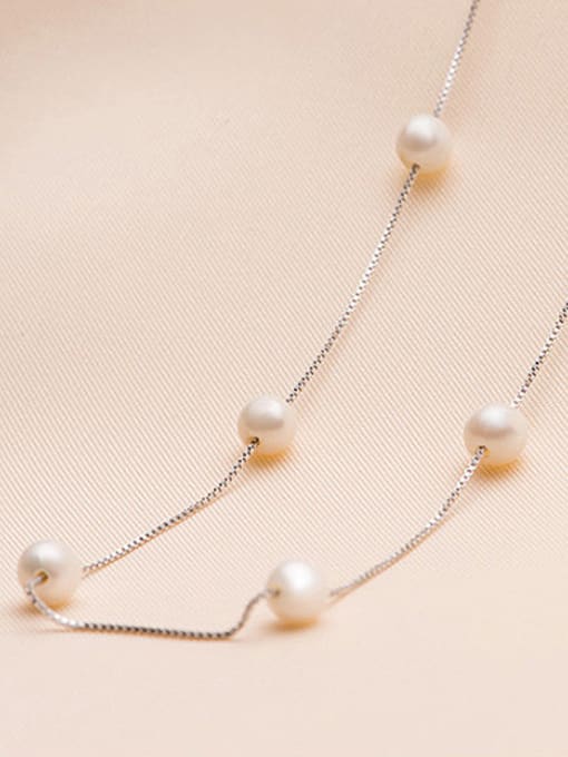 silver Round Freshwater Pearls Necklace