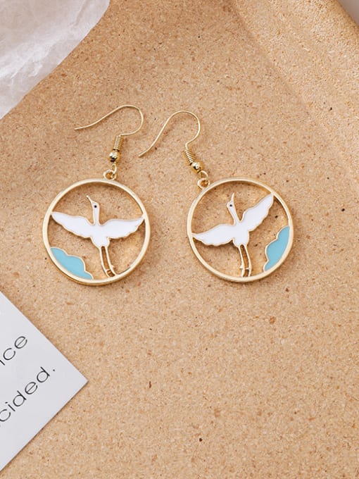 5#12842 Alloy With Rose Gold Plated Ethnic Painted Koi Printed Palace Hook Earrings