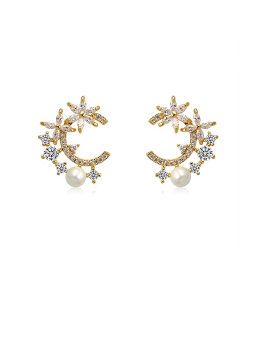gold Copper With Cubic Zirconia  Personality Flower Stud Earrings
