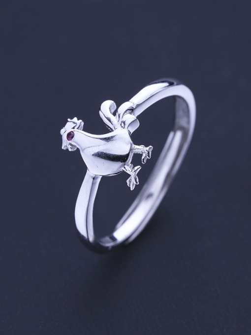 One Silver Personalized Zodiac Rooster 925 Silver Opening Ring 2