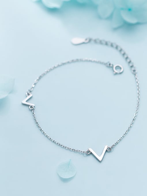 Rosh 925 Sterling Silver With Silver Plated Simplistic Letter V-shaped Bracelets 1