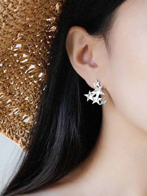 DAKA 925 Sterling Silver With Glossy Personality  Pentagram Stud Earrings 2