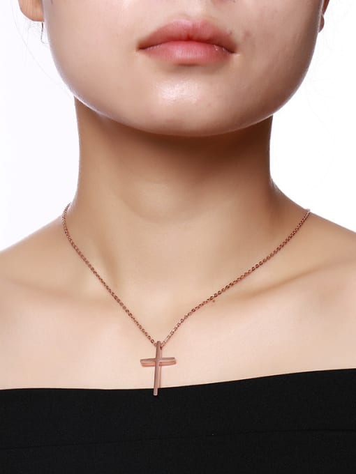 CONG Couples Rose Gold Plated Cross Shaped Titanium Necklace 1
