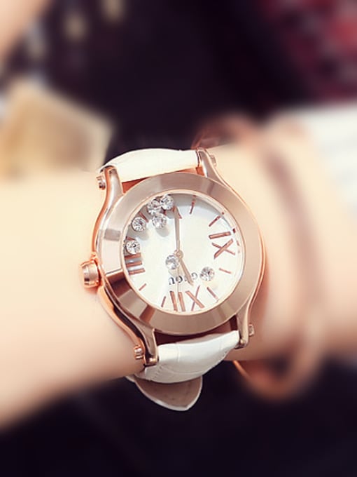 White GUOU Brand Classical Movable Rhinestones Watch