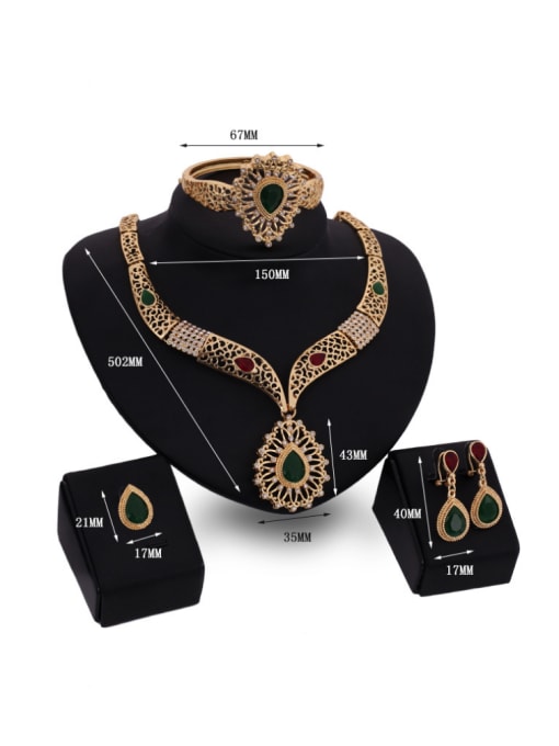 BESTIE Alloy Imitation-gold Plated Ethnic style Water Drop shaped Stones Four Pieces Jewelry Set 2