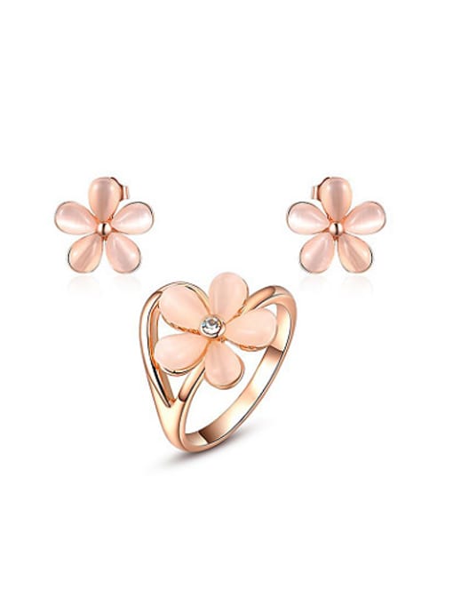 Rose Gold Temperament Flower Shaped Opal Two Pieces Jewelry Set