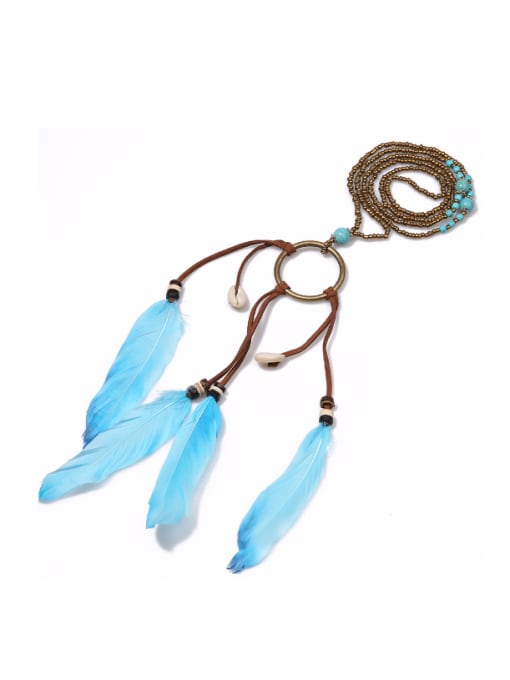 HN1668-B Fashion Blue Turquoise Beads Feather Necklace