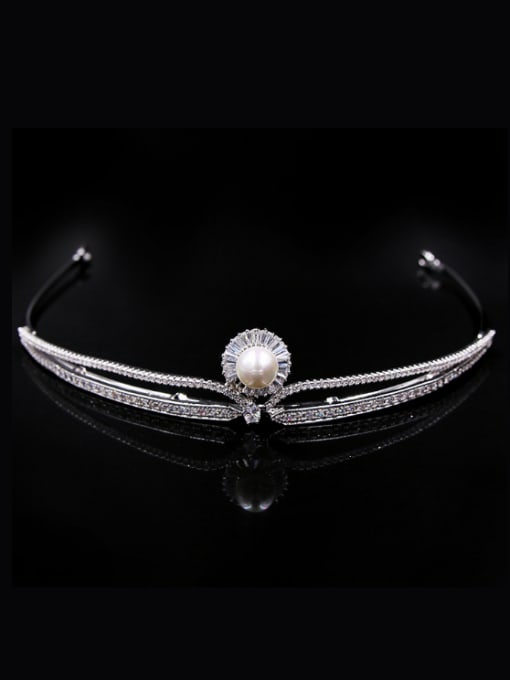 Cong Love Artificial Pearl Zircons White Gold Plated Hair Accessories 0