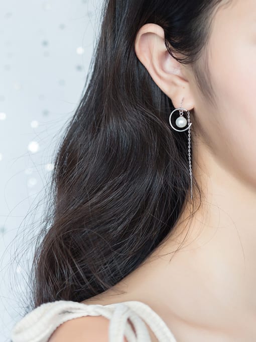 Rosh Trendy Moon Shaped S925 Silver Artificial Pearl Line Earrings 1