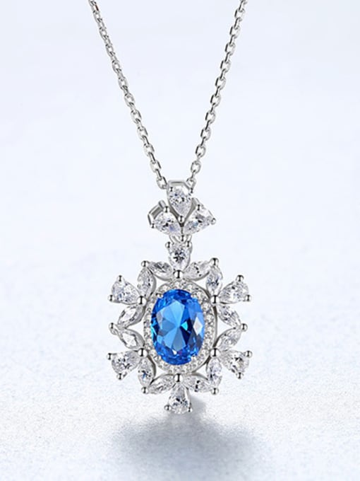 blue 925 Sterling Silver With Cubic Zirconia Luxury Flower Necklaces