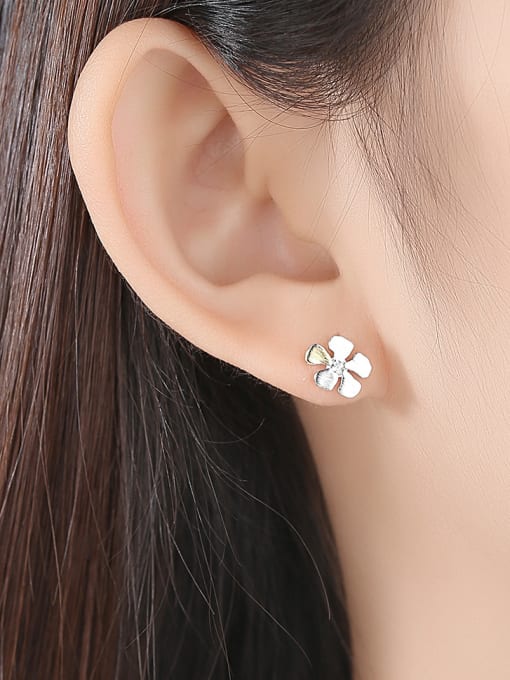 CCUI 925 Sterling Silver With Cubic Zirconia  Cute Two-Color Flower Stud Earrings 1