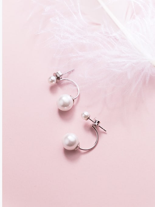 S925 Silver Pair S925 Tremella nail fashion female rear hanging pearl beads synthetic Pearl Earrings short Earrings E0262-1