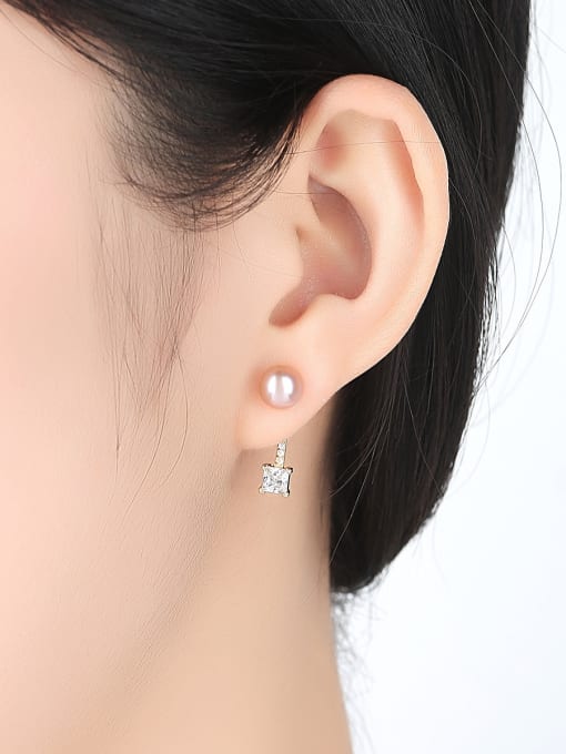 CCUI Sterling silver micro-set 3A zircon natural pearl stud earrings 2