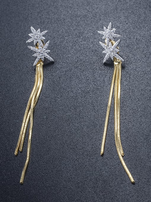 ALI Star snowflake long tassel gold snake bone chain two Earrings 1