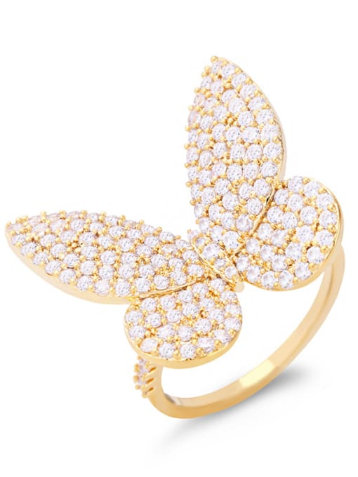 Golden Copper With  Cubic Zirconia Cute Butterfly Statement Rings