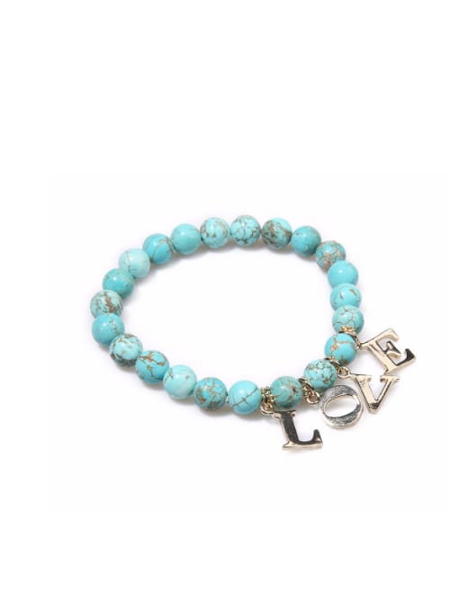 B6060-A Blue Turquoise Semi-precious Stones Letter Pendant Bracelet