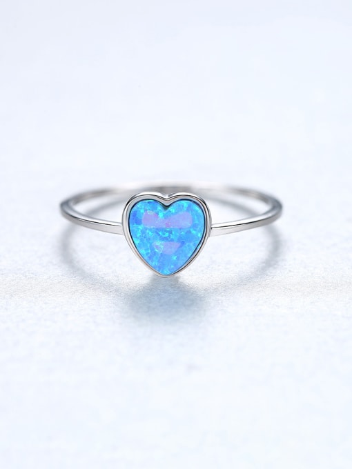 Blue 925 Sterling Silver With Opal Fashion Heart Band Rings