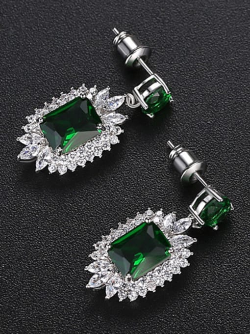 Green Copper With Platinum Plated Exaggerated Geometric Chandelier Earrings