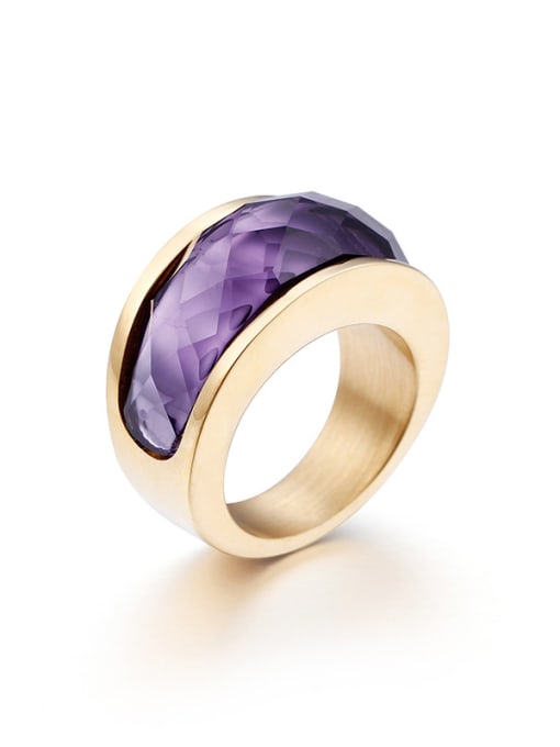 Violet Stainless Steel With Gold Plated Trendy Geometric Multistone Rings