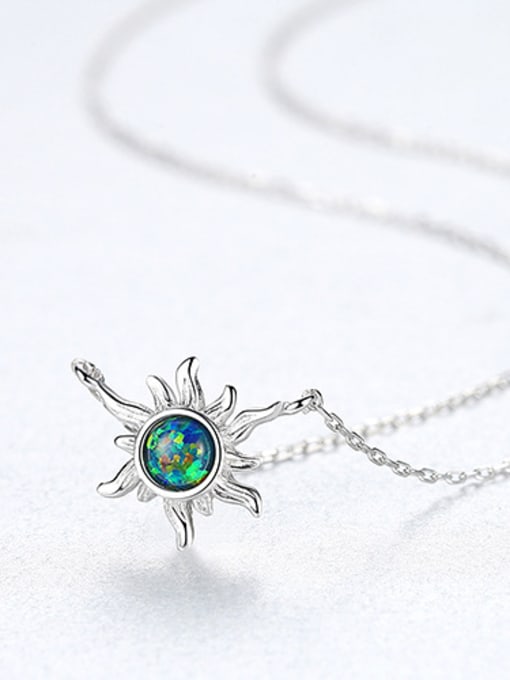Green 925 Sterling Silver With Opal Cute  Sun Necklaces