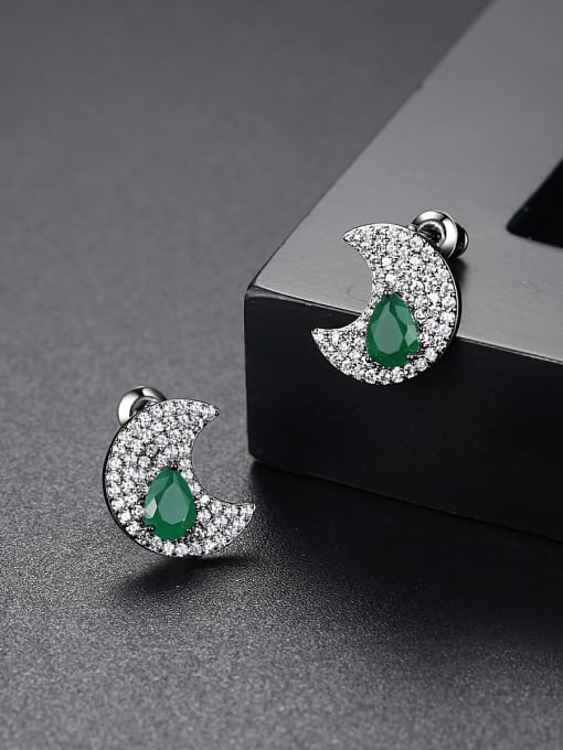 BLING SU Copper inlay AAA zircon Fashion Idea Moon Shape Earrings