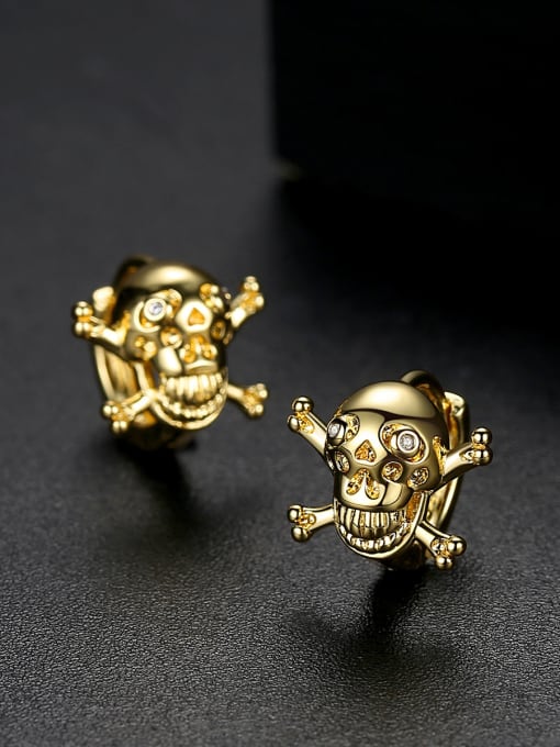 BLING SU Copper With White Gold Plated Punk Skull Stud Earrings 2