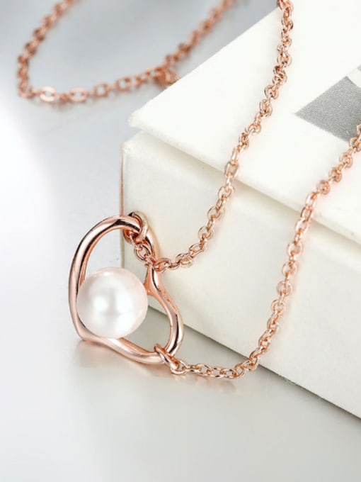 OUXI Fashion Imitation Pearl Hollow Heart-shaped Necklace 2