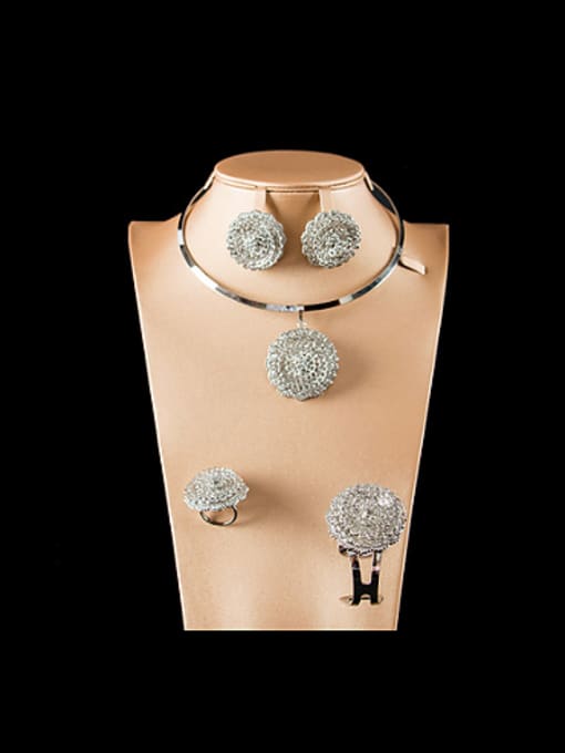 Lan Fu Fashion Rhinestones Flower Four Pieces Jewelry Set 0