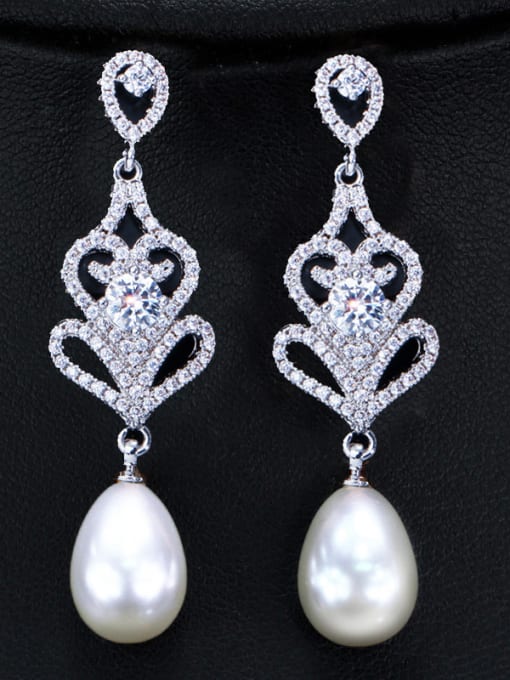 Platinum White Pearl Copper impregnated zircon imitation pearl luxury bride Earrings