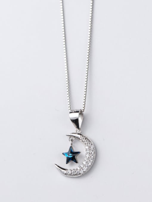 blue(only pendant without chain) Exquisite Moon And Star Shaped Zircon Silver Pendant
