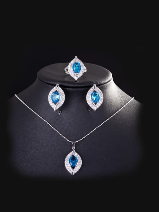 Aquamarine Ring 6 Yards Fashion Leave Shaped Jewelry Set