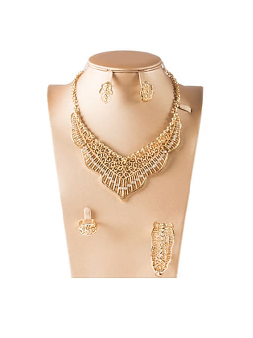 Gold 18K Exaggerated Rhinestones Colorfast Four Pieces Jewelry Set