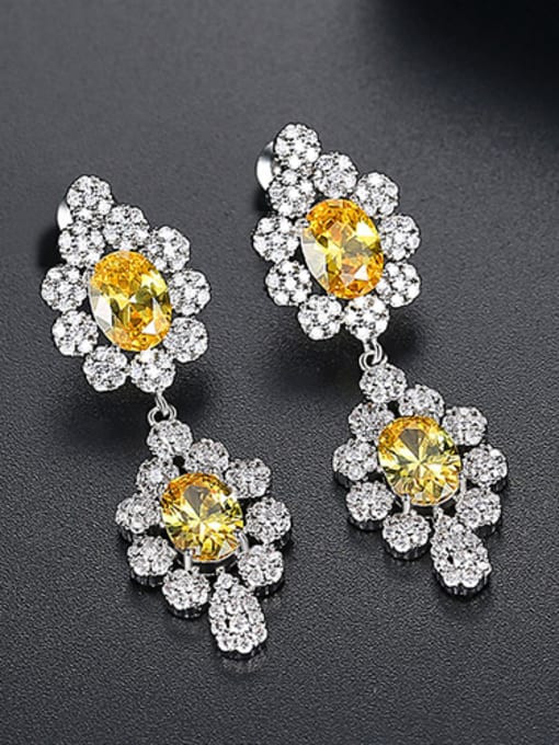 yellow Copper With Platinum Plated Luxury Flower Drop Earrings