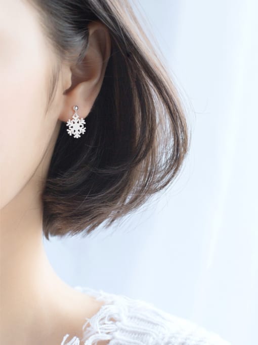 Rosh Fresh Snowflake Shaped S925 Silver Drop Earrings 1