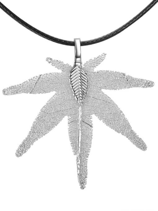 SANTIAGO 18K White Gold Plated Natural Leaf Necklace 0